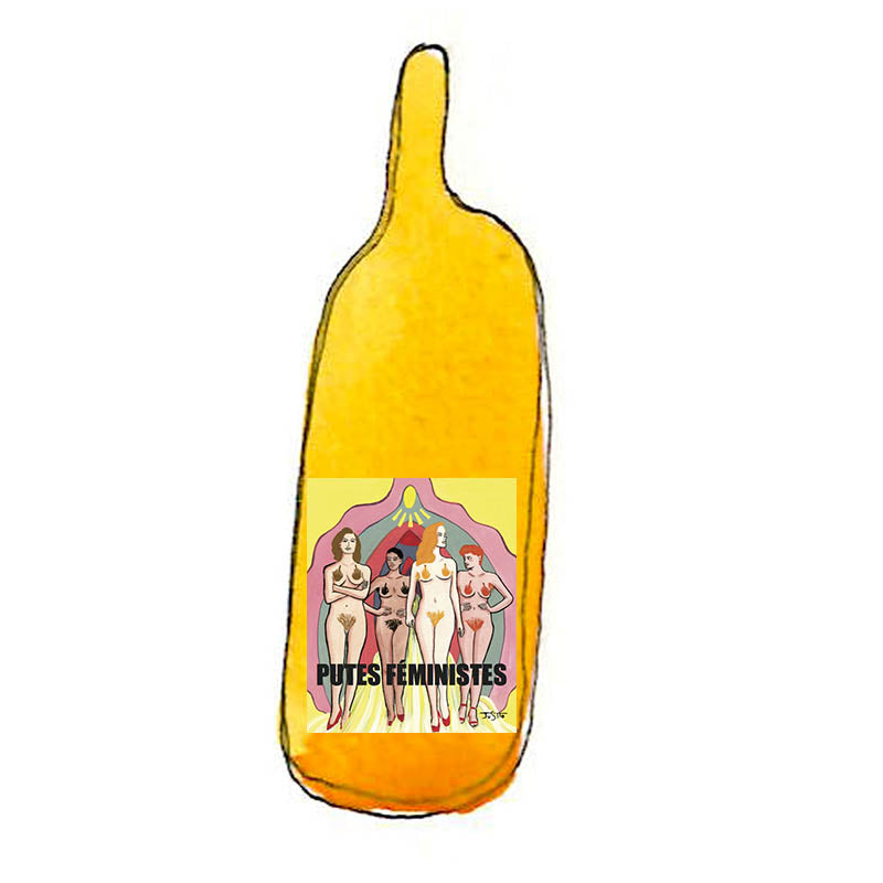 Bouteille de vin nature, vin orange par Vins & Volailles : Putes féministes.