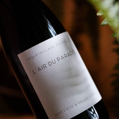 Bouteille de vin mousseux biologique du Domaine Les Hautes Terres à Limoux : L'Air du paradis. Un vin nature à partager, en importation privée au Québec. Parfait pour vos accords mets-vins grâce à la sélection de Le vin dans les voiles.