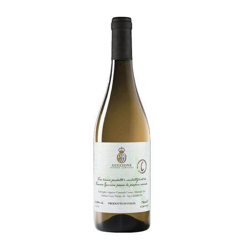 Bouteille de vin blanc, en biodynamie, du vigneron Francesco Guccione en Sicile : Cataratto (C). Un vin nature à se procurer en importation privée au Québec. Parfait pour vos accords mets-vins grâce à la sélection de Le vin dans les voiles.